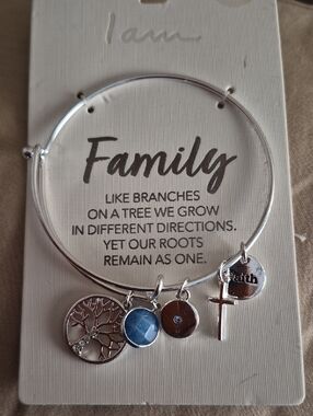 Family Tree Sodalite Stone  Charm Silver Tone Bangle Bracelet New